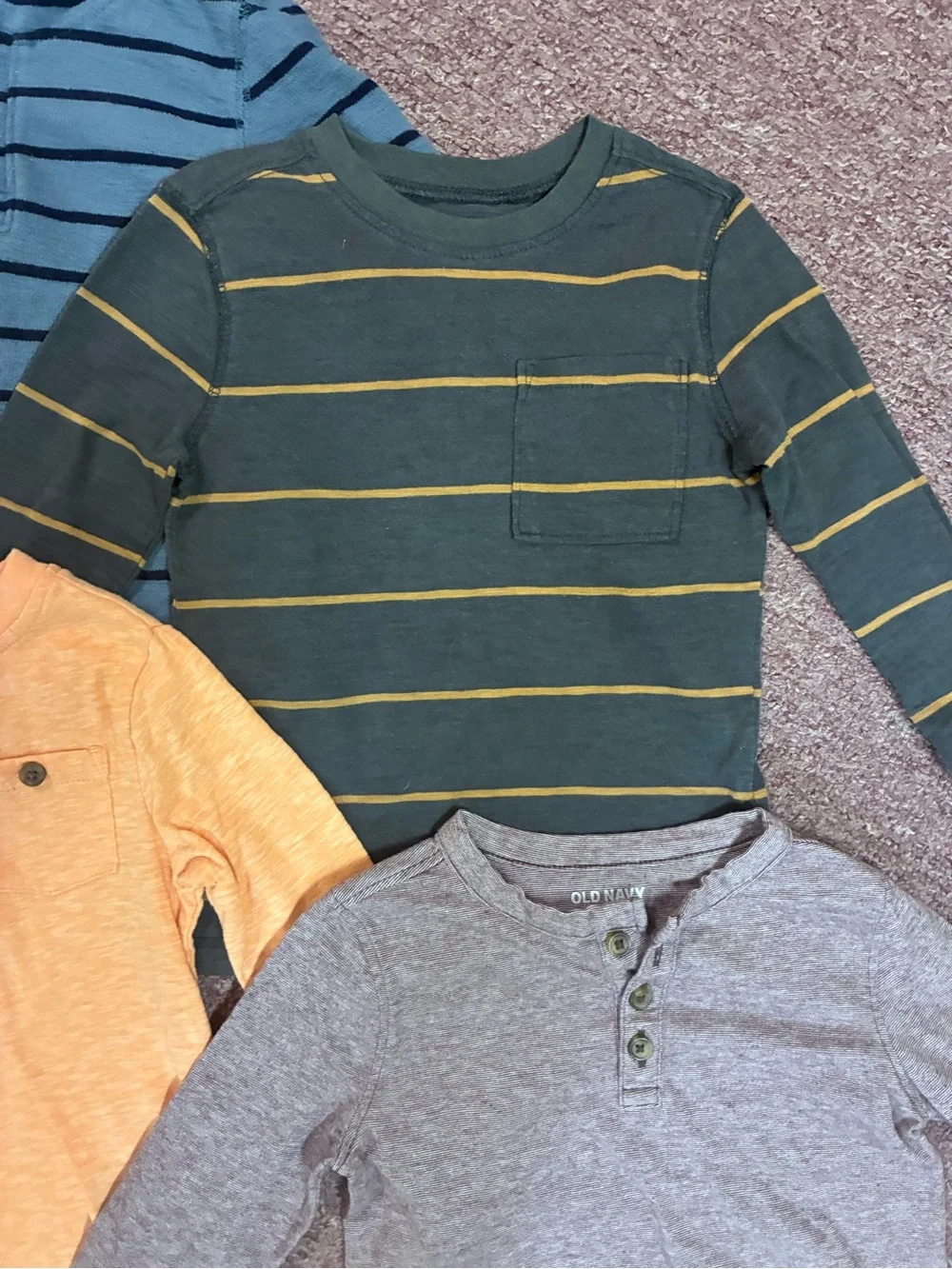 Old Navy Boys Long-Sleeve Stripe & Solid Tee Mix - Blue, Green, Yellow, Gray